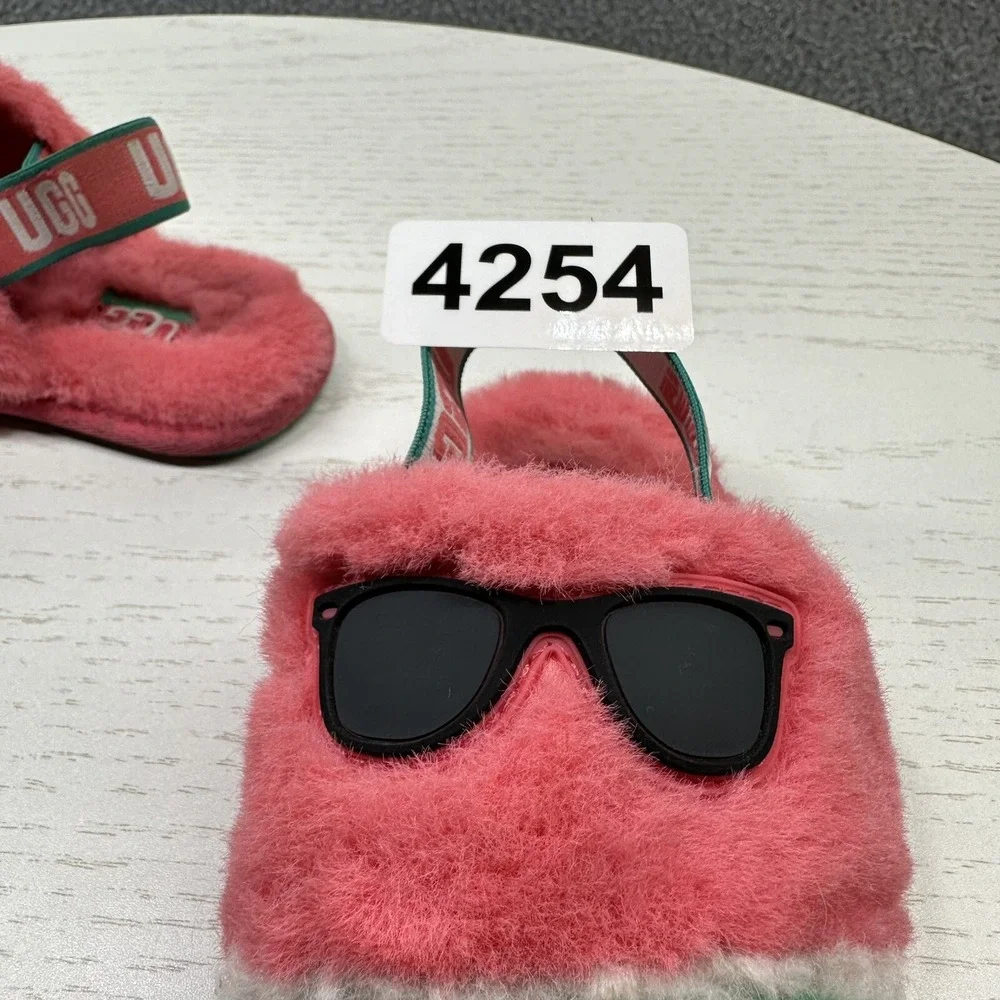 UGG Fluff Yeah Watermelon Stuffie Indoor-Outdoor Slippers Pink Kids Size 10